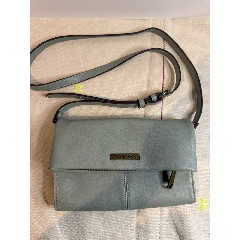Frye & Co Purse Crossbody Fold over Blue Vegan Leather Adjustable Zip Wallet